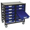 Storsystem Commercial Grade Mobile Bin Storage Cart with 6 Red High Impact Polystyrene Bins/Trays CE2100DG-6SPR